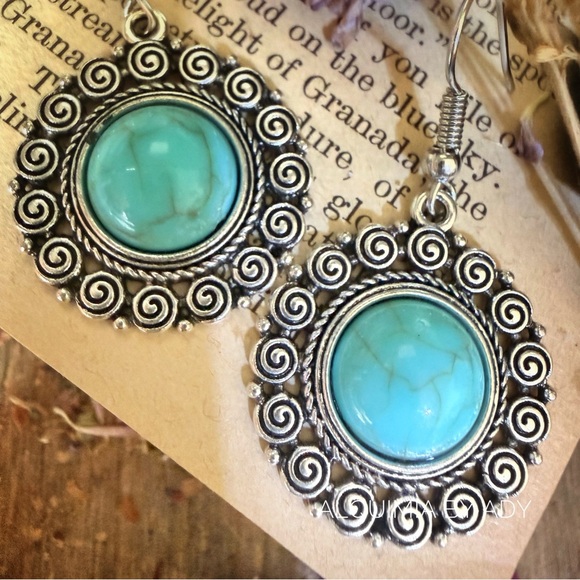 BIG TURQUOISE SUN + Silver dangle earrings - Picture 4 of 5
